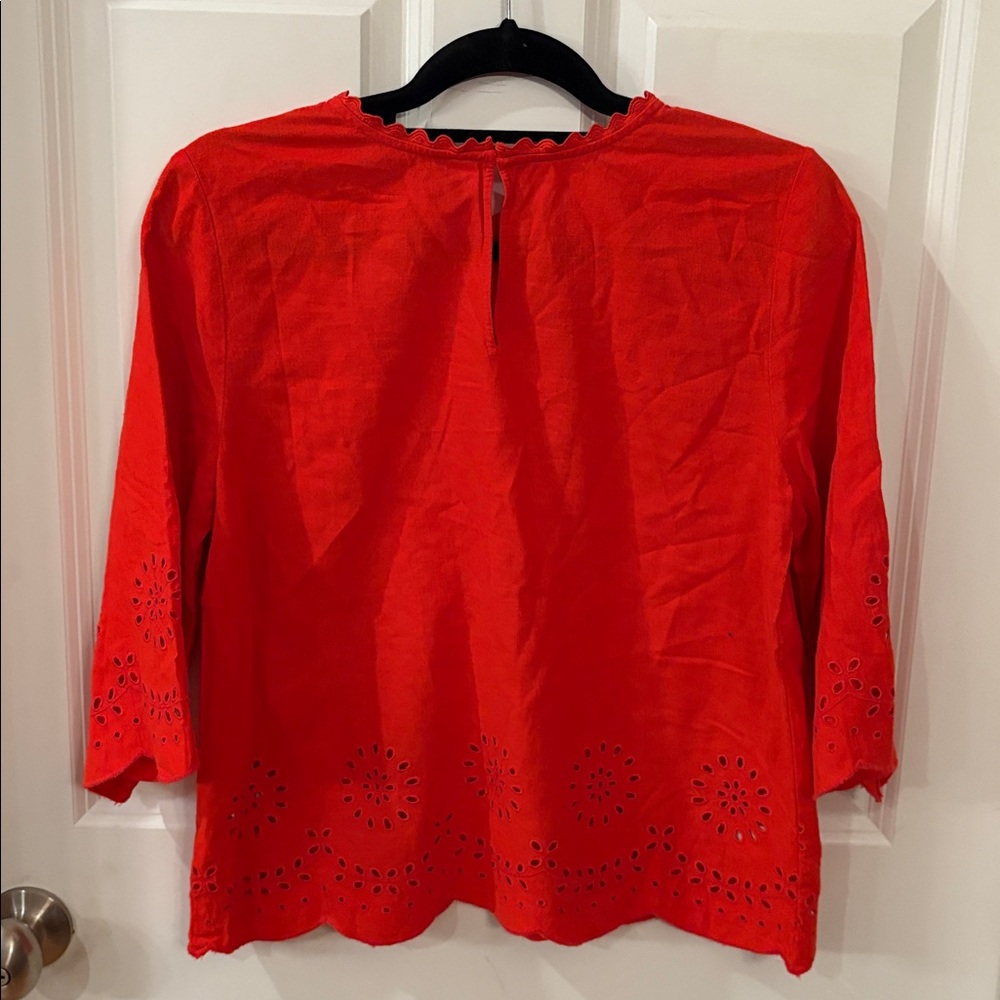 LOFT Vibrant Red Scalloped Blouse - Picture 2 of 6